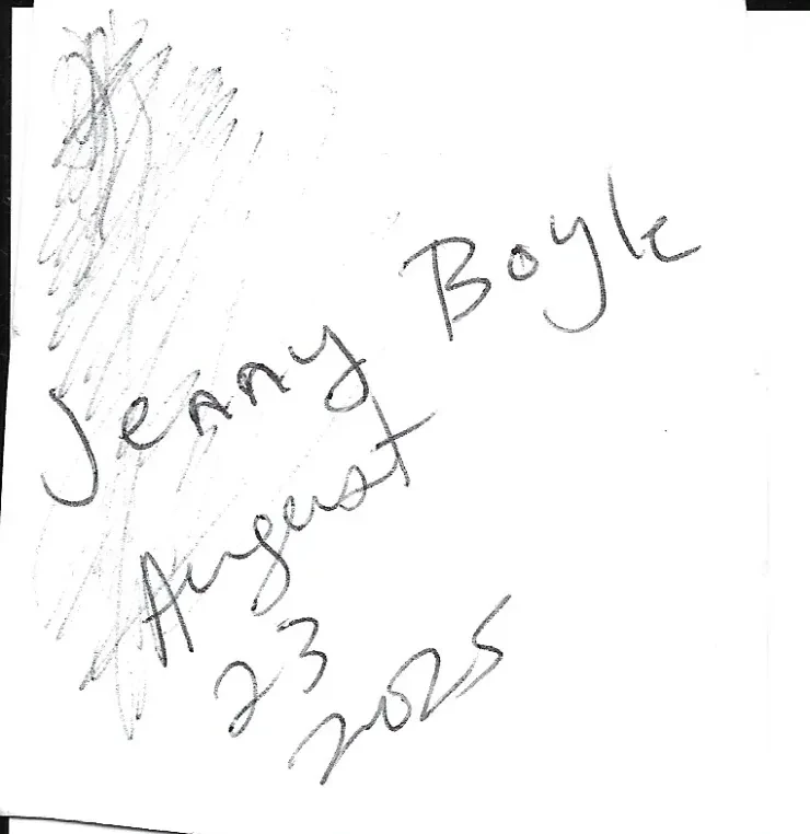 Fan autograph – Jenny Boyle, August 23 2025